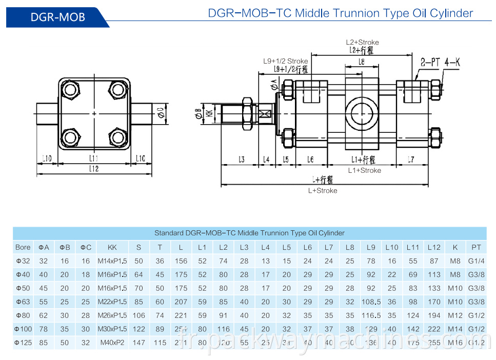 9dgr Mob Tc Middle Trunnion Type Oil Cylinder